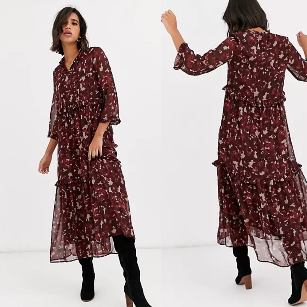 Y.A.S Abstract Floral Maxi Dress with Ruffle Detail